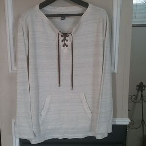 Chaps Lace Up Pop Over Knit Top Women's Size Medium